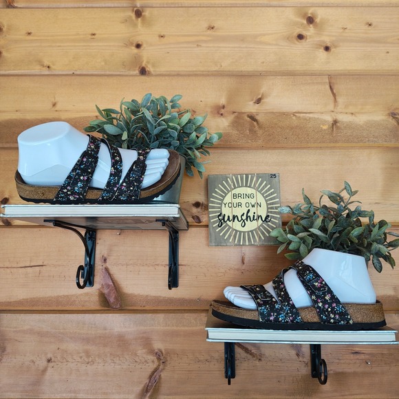 Birkenstock Birki's Salina Black Multi Floral Slip On Cross Strap Sandals Size 5 - Picture 1 of 11